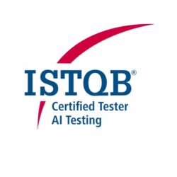 ISTQB Certified Tester AI Testing logo with red swoosh and blue text.