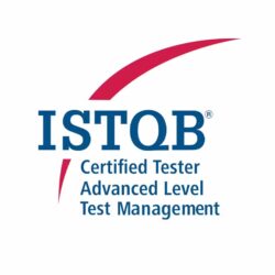 ISTQB Certified Tester Advanced Level Test Management logo with blue text and a red graphic swoosh.
