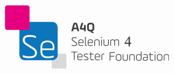 A4Q Selenium 4 Tester Foundation official logo featuring dark grey text next to an icon with a pink square, blue square containing "Se", and a light grey square against a white background.