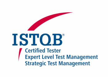 ISTQB Certified Tester Expert Level Test Management - Strategic Test Management (CTEL-TM-STM) official logo featuring blue text and a red swoosh element against a white background.